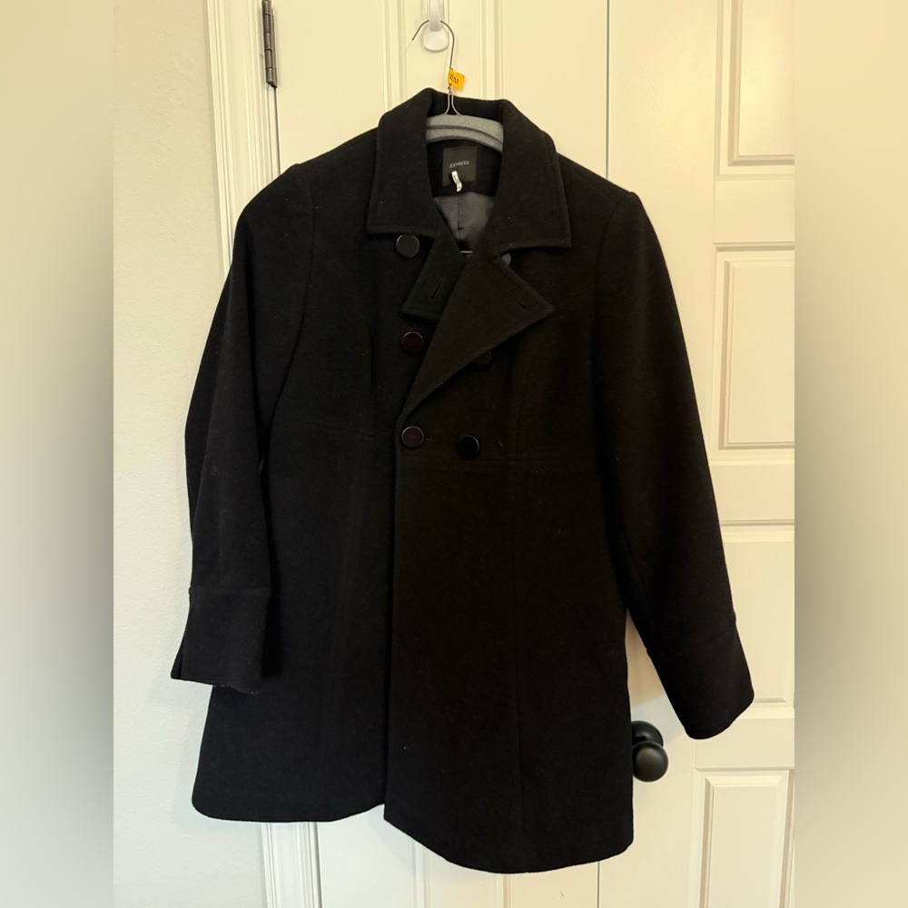 Express Double-breasted Black Pea Coat